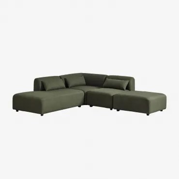 3-delige Modulaire Hoekbank Met Linker Divan En Poef Fogler Teddystof Saliegroen - Sklum