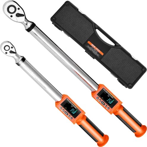 VEVOR Digitale Momentsleutelset met 1/2 3/8 inch aandrijving, 72 tanden, ±2% nauwkeurige elektronische momentsleutel met vooraf ingestelde waarde, zoemer en LED-melding voor autoreparatie