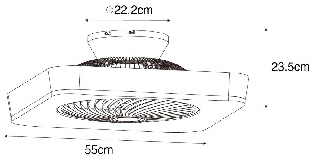 Smart Plafondventilator met lamp vierkant zwart incl. LED dimbaar - Climo Modern Binnenverlichting Lamp