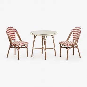 Set Ronde Tafel Ø80 Cm En 2 Stapelbare Eetkamerstoelen In Aluminium Brielle Bistro Rood – Bordeaux - Beige – Crème - Sklum