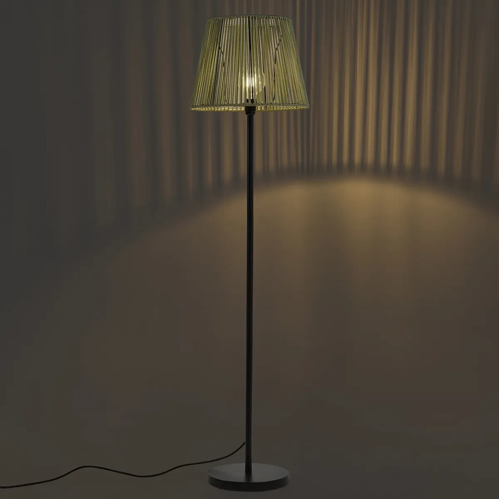 Buiten vloerlamp zwart met kap groen touw IP44 - Virginia Jayla