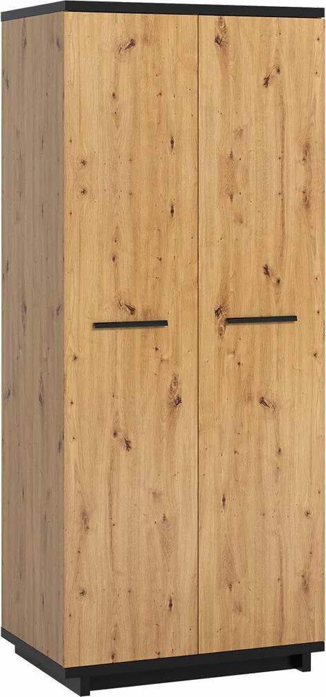 Kledingkast Morlira 107, Artisan eiken, Matzwart, 215x90x60cm, 100.52 kg, Kledingkast deuren: Met scharnieren, Aantal planken: 5, Aantal planken: 5