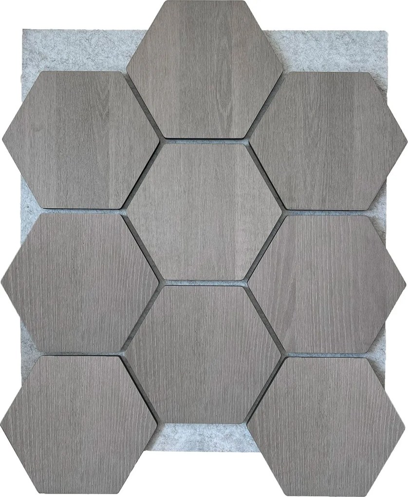 Hexagon Panel Grijs Walnoot met Grijs Vilt 81CM | Akoestisch | Wanddecor | Zeshoekig- Grijs vilt