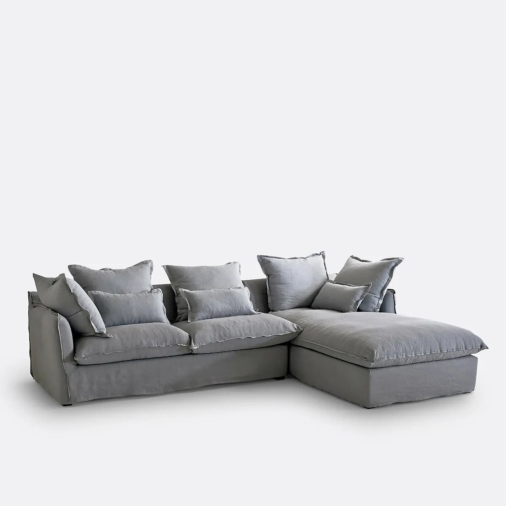 4-zits hoekbank met afneembare hoezen, omvormbaar, in gekreukt linnen, Odna