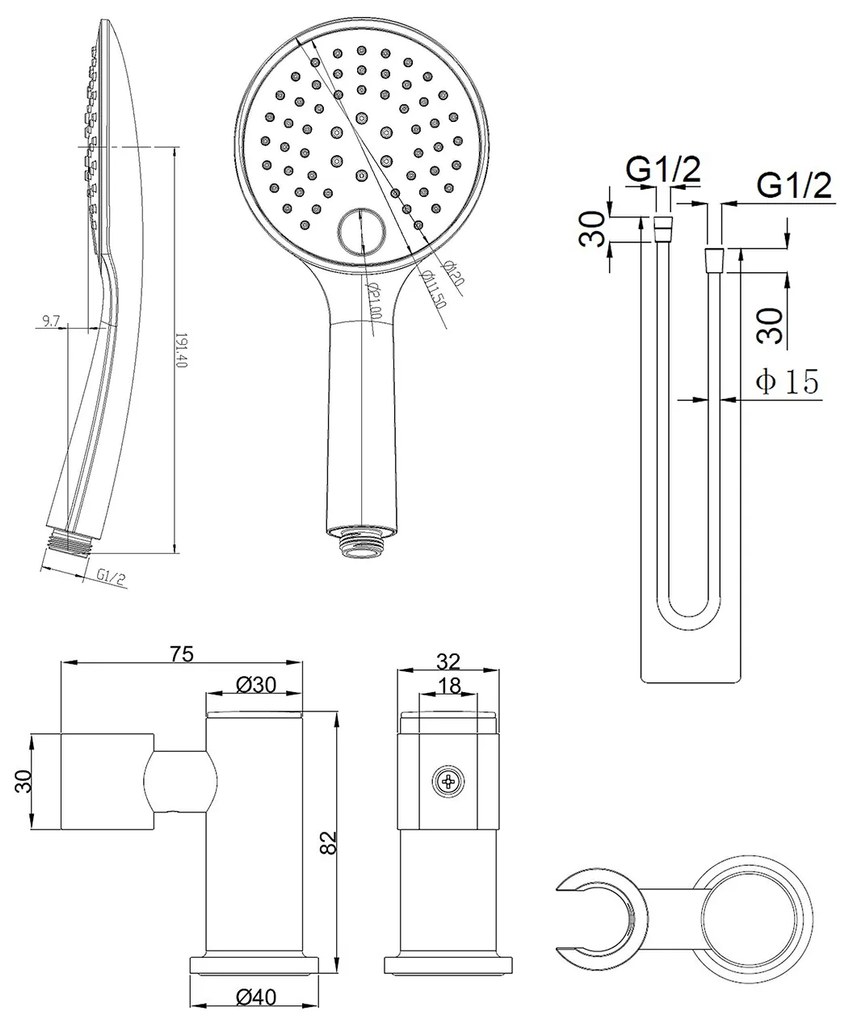 Mueller Round handdoucheset 3 standen met wandhouder chroom