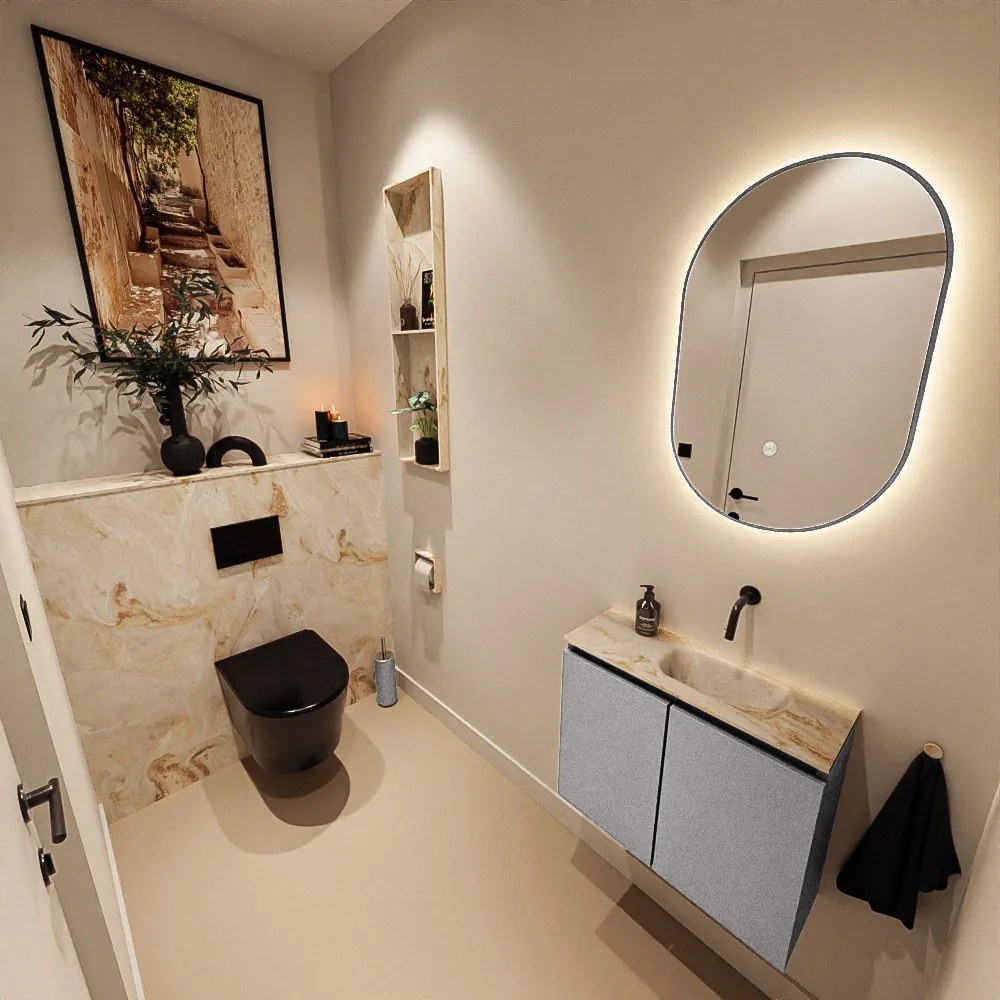 Mondiaz Ture DLux toiletmeubel 60cm plata met wastafel frappe rechts zonder kraangat