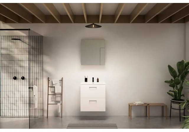 Go by Van Marcke badkamermeubelset - 60x65x45.5cm - 2 lades - met grepen - 1 wasbak wit mat - 1 kraangat - met spiegelkast - MDF standard white SW796966 - SW404481 - SW451959 - SW452458 - SW4522