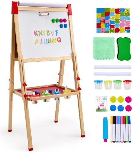 VEVOR kunst-ezel voor kinderen, 3-in-1 houten kunst-ezel met magnetisch whiteboard, krijtbord en papierrol, verstelbaar staand tekenbord met schilderaccessoires voor kinderen vanaf 3 jaar