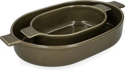 Ovenschaal, reactieve glazuur, steengoed, olijfgroen, 29,5 x 17 cm