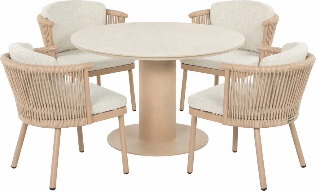 Tuinset Ronde Tuintafel 4 personen 120 cm Rope Taupe  Hartman Toledo/Girona