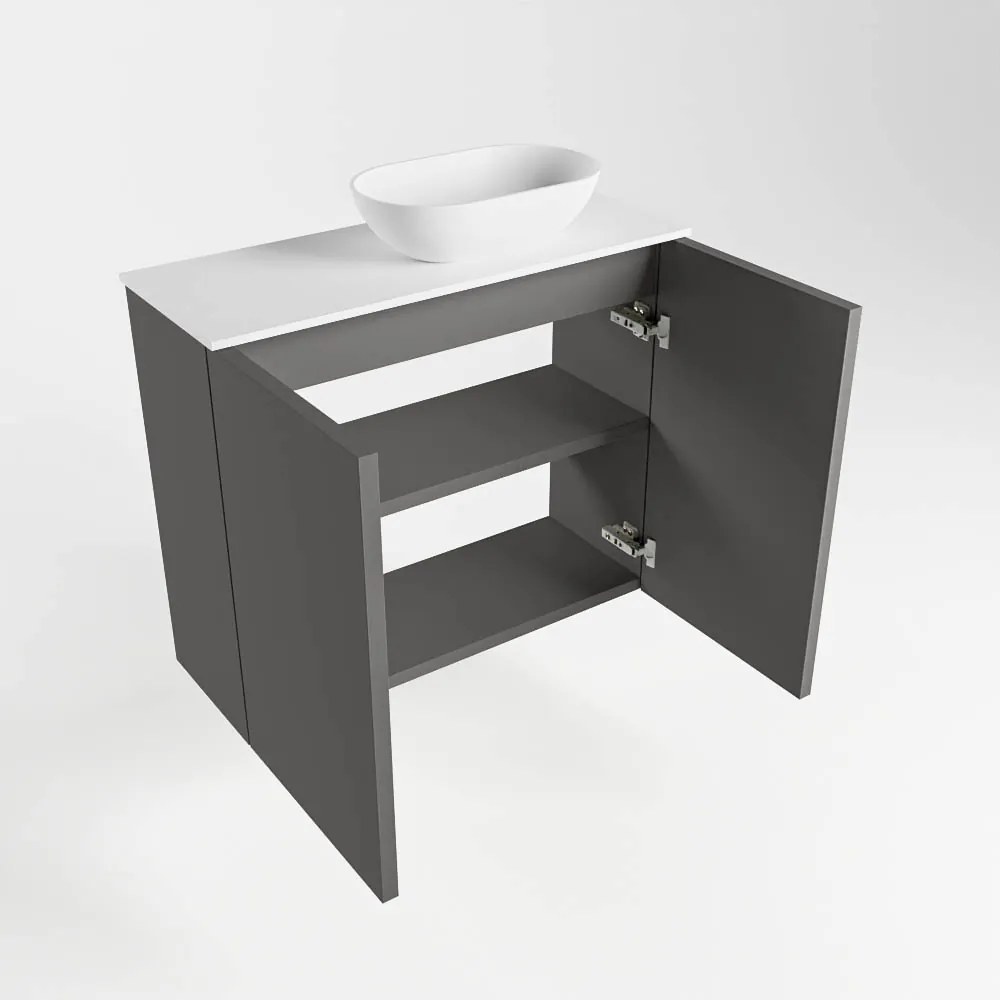 Mondiaz Fowy toiletmeubel 60cm dark grey met witte waskom rechts zonder kraangat