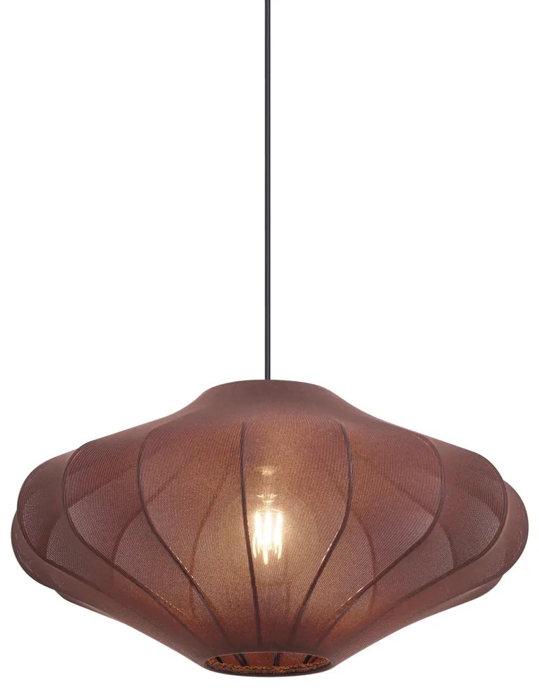 Japandi hanglamp bruin met stoffen kap 50cm - Plu Design E27 Scandinavisch rond Binnenverlichting Lamp