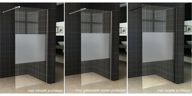 Wiesbaden Slim glasplaat 800 x 2000 x 8 mm nano helder glas met melkglas middenband 20.3474