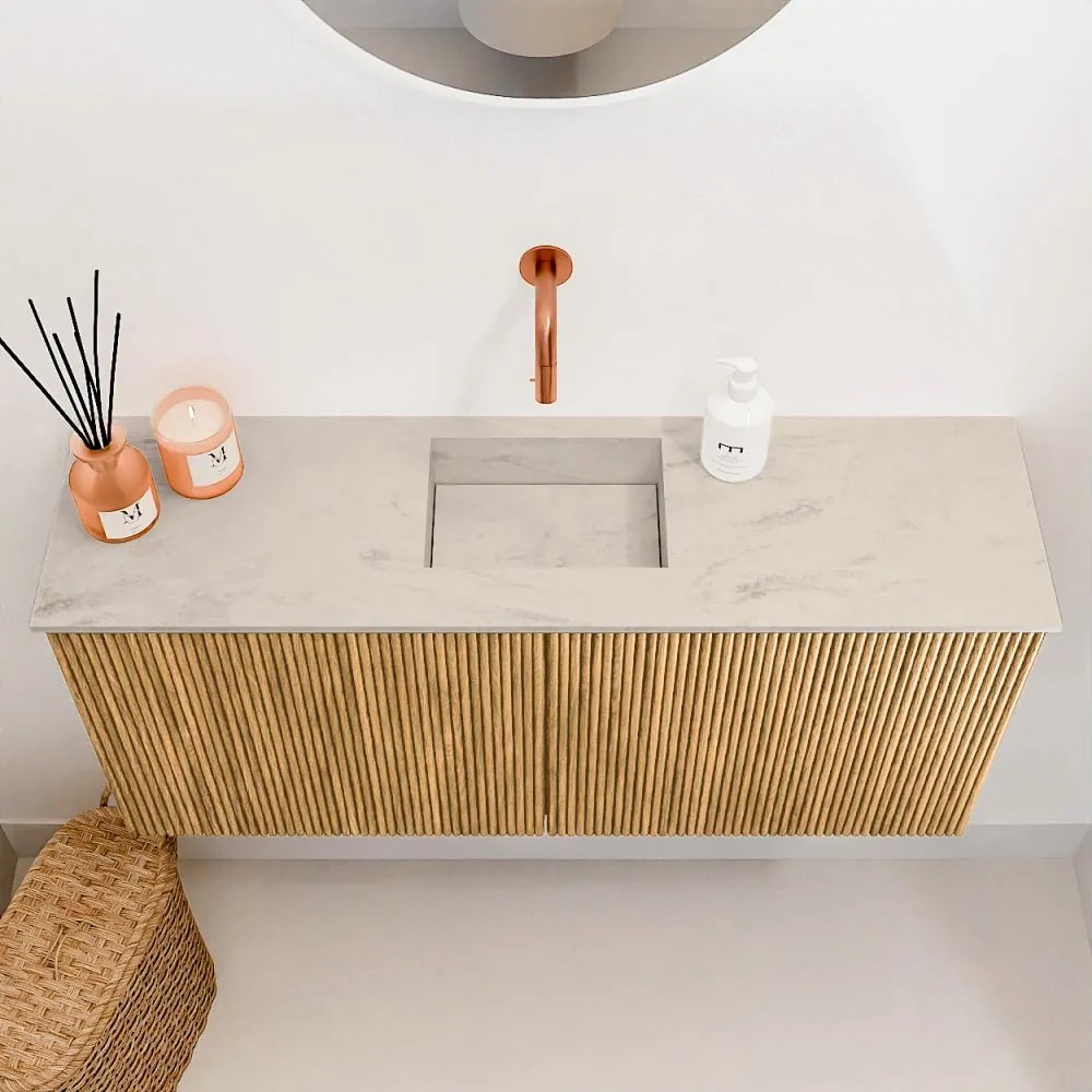 Mondiaz Joya DLux 90cm toiletmeubel oak met wastafel faye midden zonder kraangat opalo