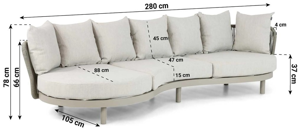 Loungeset tuin 3 personen Aluminium/rope Taupe Hartman Bjorn/Bario