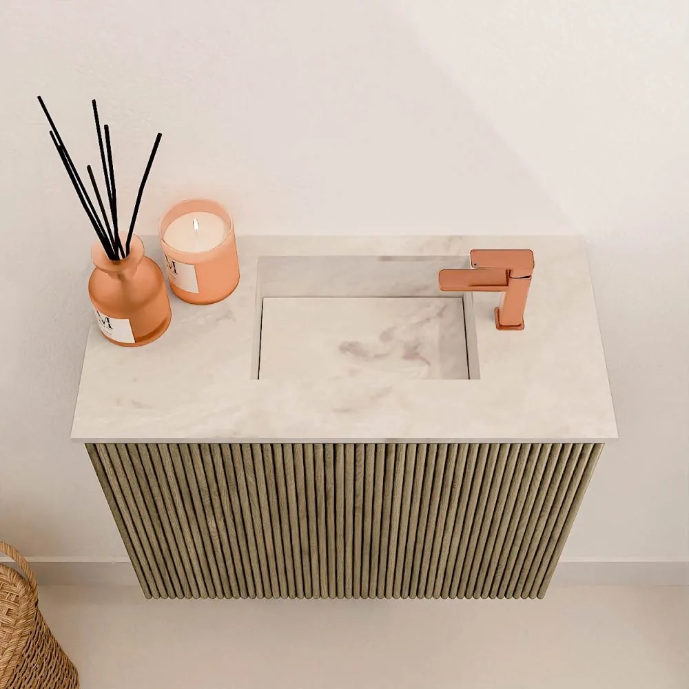 Mondiaz Joya DLux 50cm toiletmeubel dusk met wastafel faye rechts 1 kraangat frappe