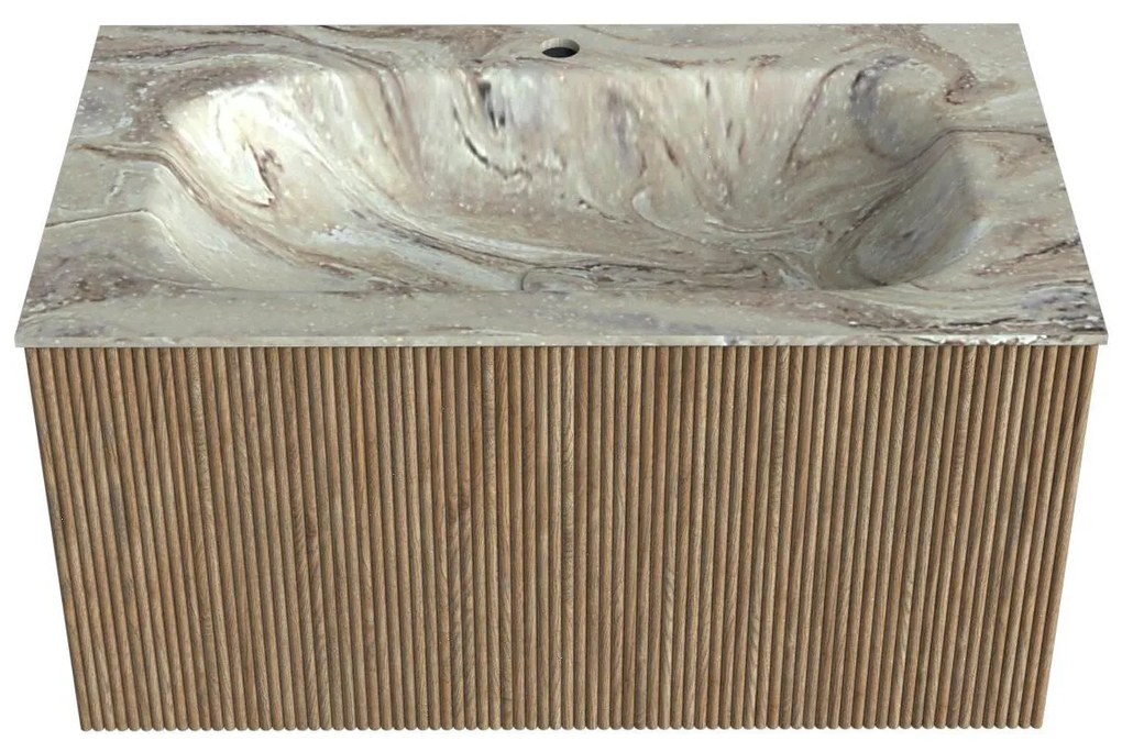 Mondiaz Kurve-dlux 80cm badmeubel dusk met 1 lade en wastafel big small midden 1 kraangat glace