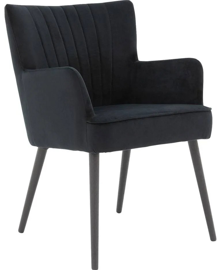 Goossens Eetkamerstoel Rob zwart velvet stof met armleuning, urban industrieel