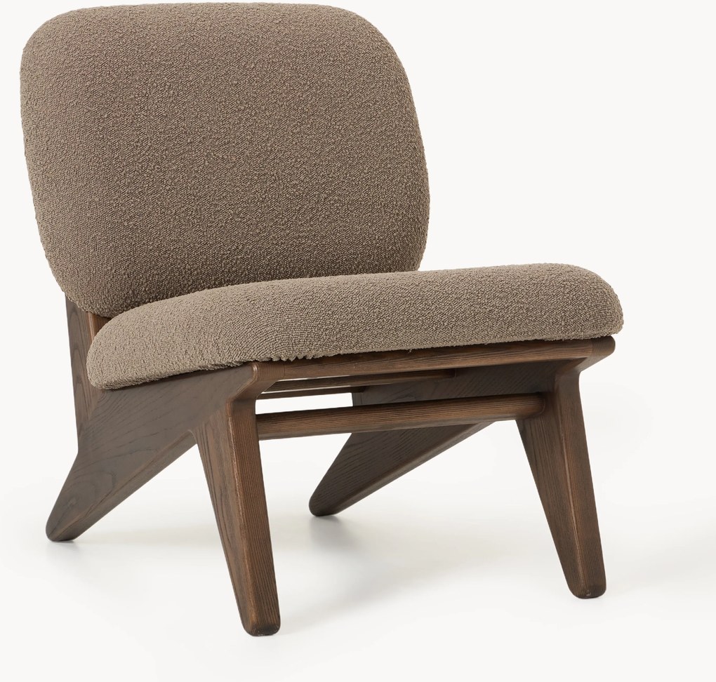 Loungefauteuil Shenay van essenhout met bouclé bekleding