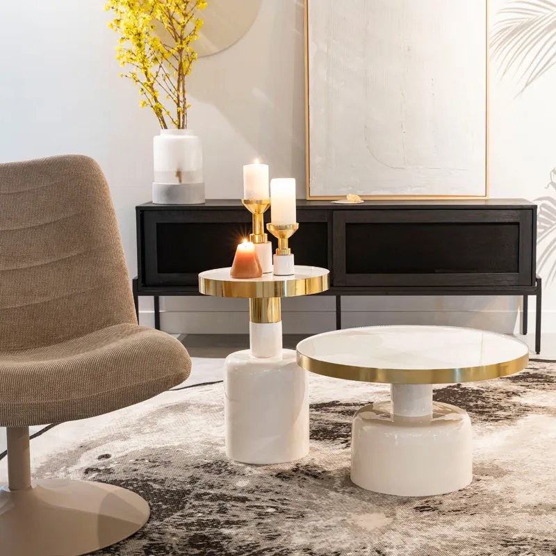 Zuiver Glam Salontafel Emaille Wit Met Goud - 60 X 60cm.
