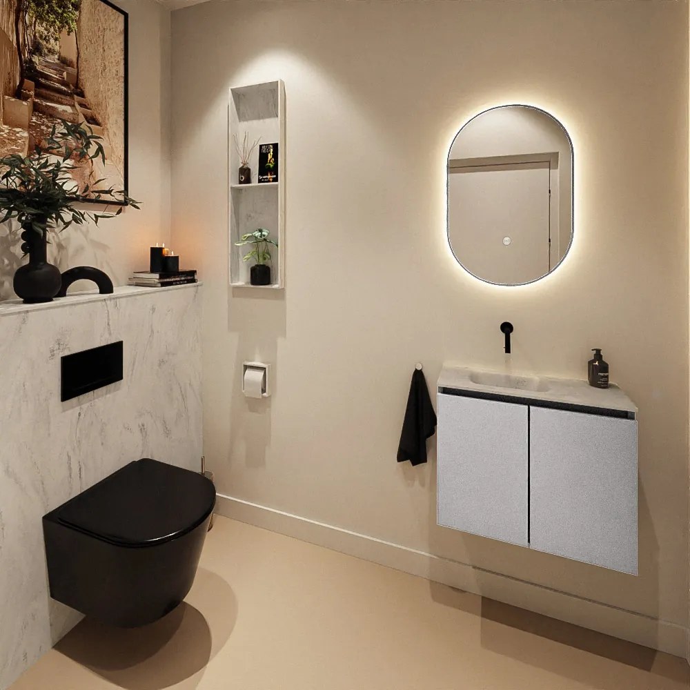 Mondiaz Ture DLux toiletmeubel 60cm plata met wastafel opalo links zonder kraangat