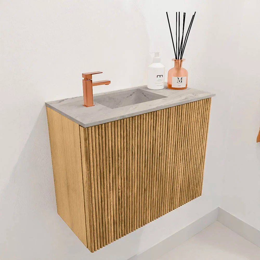 Mondiaz Joya DLux 50cm toiletmeubel oak met wastafel faye links 1 kraangat glace