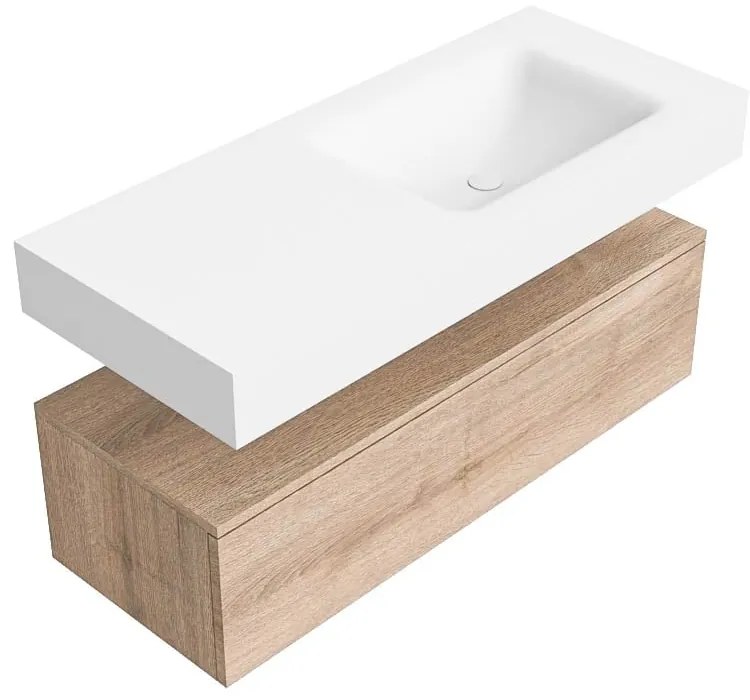 Zaro Alan badmeubel 110cm washed oak 1 lade met vrijhangende wastafel cloud rechts zonder kraangat talc