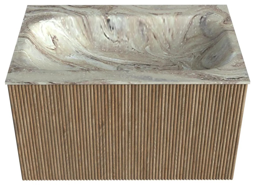 Mondiaz Kurve-dlux 70cm badmeubel dusk met 1 lade en wastafel big small midden zonder kraangat glace