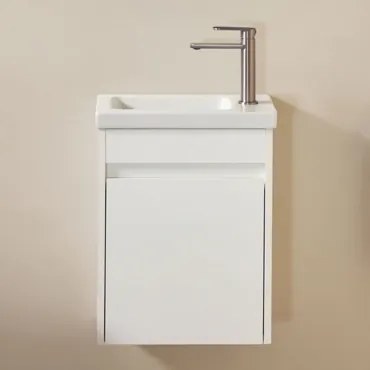 Badkamermeubelset In Hout Met Geïntegreerde Wastafel Narek Wit & Spiegelloze & Geborsteld Grijs ↑20 Cm Met Aftapkraan Zonder - Sklum