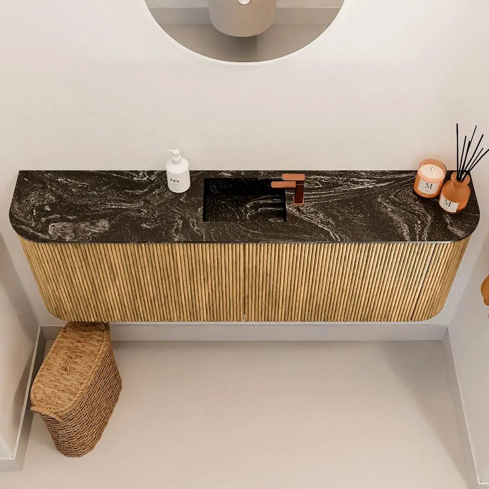 Mondiaz Joya DLux 125cm toiletmeubel ronding links/rechts oak met wastafel faye midden 1 kraangat lava
