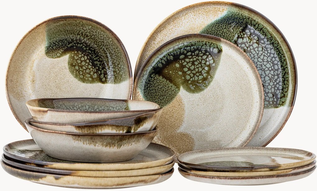 Handbeschilderde serviesset Jules, 4 personen, 12-delig