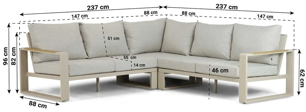 Hoek loungeset 5 personen Aluminium/Polywood (teakfinish) Taupe  Lifestyle Garden Furniture Lezo