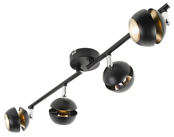 Moderne Spot / Opbouwspot / Plafondspot 4-lichts zwart met gouden binnenkant - Buell Deluxe Modern GU10 bol / globe / rond rond Binnenverlichting Lamp