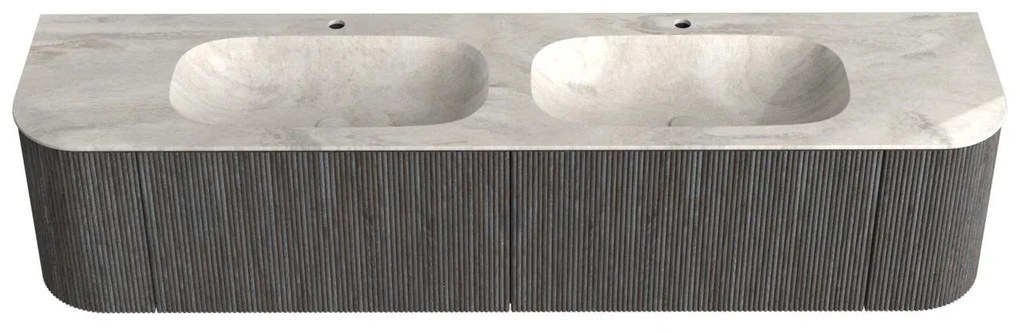 Mondiaz Kurve-dlux 190cm badmeubel ronding links/rechts shadow met 2 lades en deuren en wastafel stor small dubbel 2 kraangaten ostra