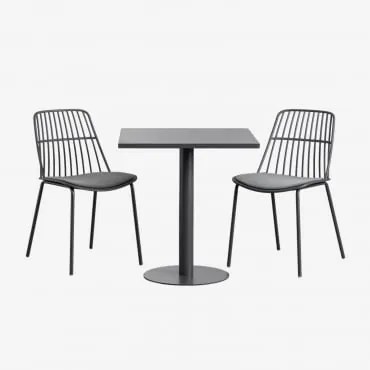 Mizzi 70x70 Cm Vierkante Tafelset En 2 Maeba Tuinstoelen Grijs – Grafiet - Sklum