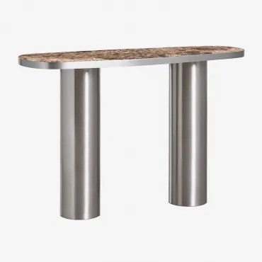 Ovale Halfronde Console 120x40 Cm In Natuursteen En Roestvrij Staal Fertrix Bruin Marmer Emperador - Sklum