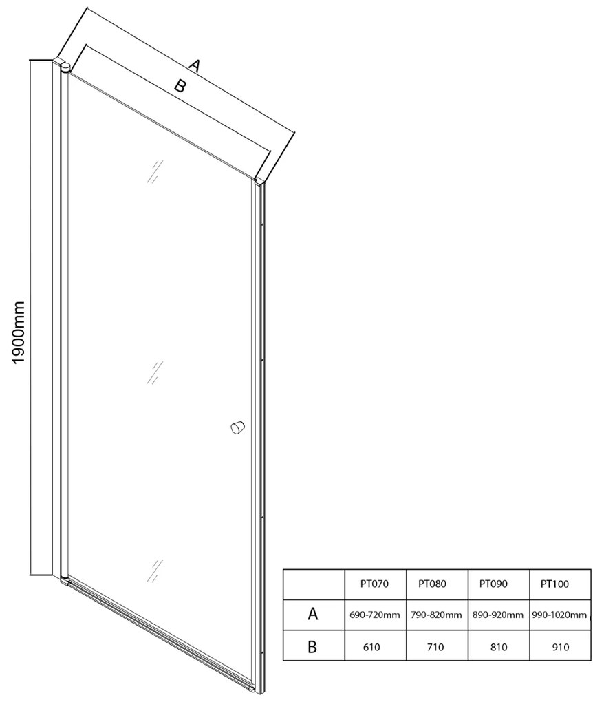 Aqualine Pilot draaideur 70x190cm met chromen profielen