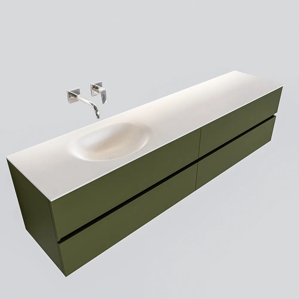 Zaro Sevilla Solid Surface badmeubel 200cm mat army groen zonder kraangat spoelbak links met 4 lades