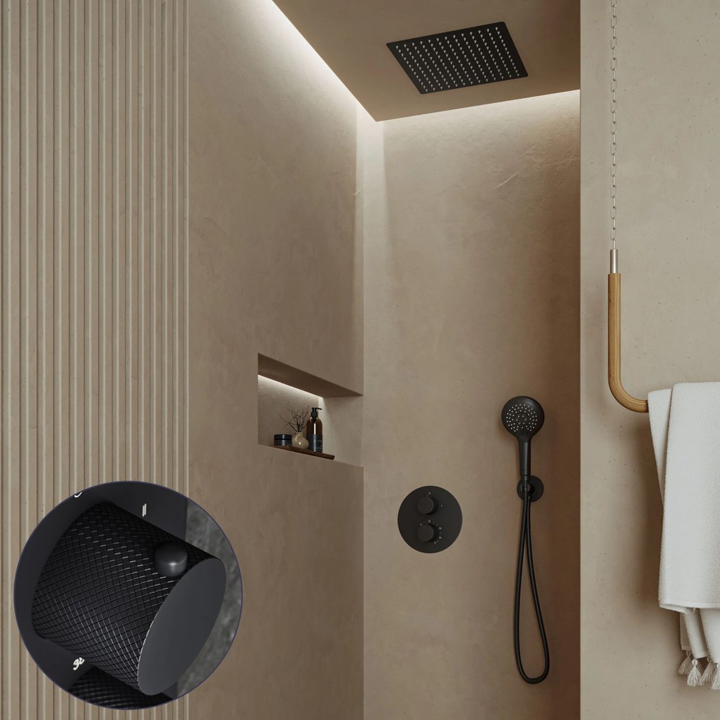 Saniclear Cube Curved inbouw regendouche rond met inbouw douchekop 30x30cm en 2 standen handdouche zwart mat