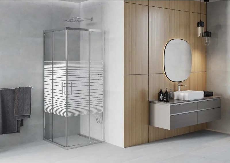 Mexen Rio vierkante douchecabine 80 x 80 cm, witte strepen, chroom - 860-080-080-01-20