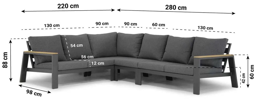 Lifestyle Garden Furniture Marietta Hoekset Aluminium/Teak Grijs 4-delig