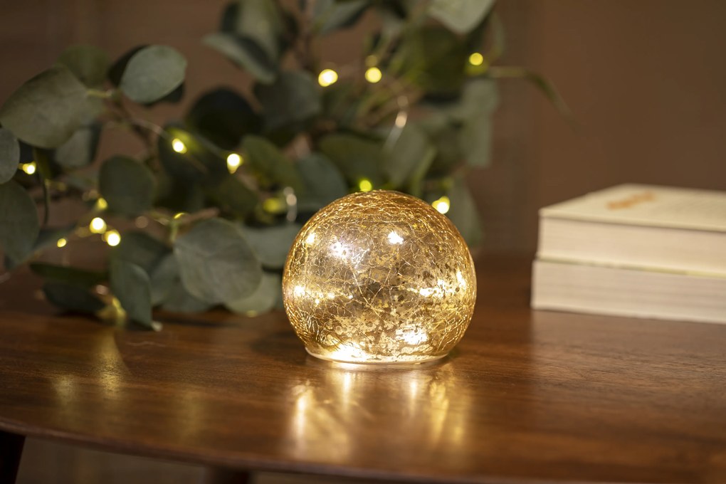 Kerst tafellamp goud 20cm incl. LED - Lua bol / globe / rond