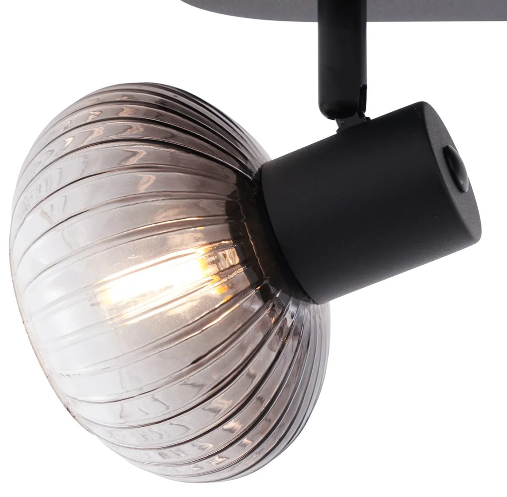 Afgeronde plafondSpot / Opbouwspot / Plafondspot zwart met smoke glas 2-lichts - Teddy Modern E14 Scandinavisch ovaal Binnenverlichting Lamp