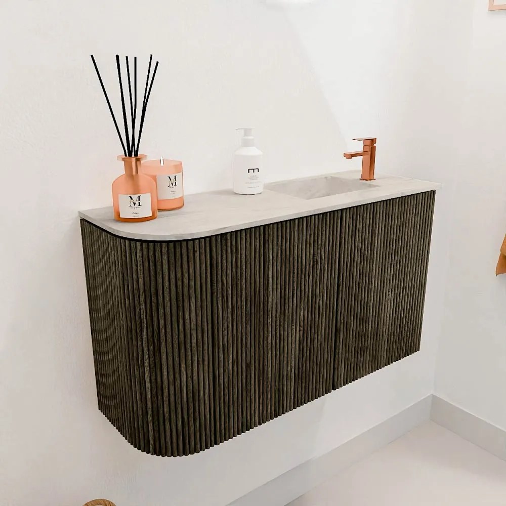 Mondiaz Joya DLux 70cm toiletmeubel ronding links shadow met wastafel faye rechts 1 kraangat ostra