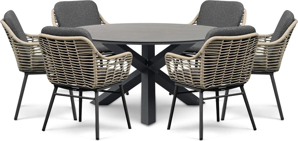 Tuinset Ronde Tuintafel 6 personen 150 cm Rope Grijs Coco Antoni/Xento