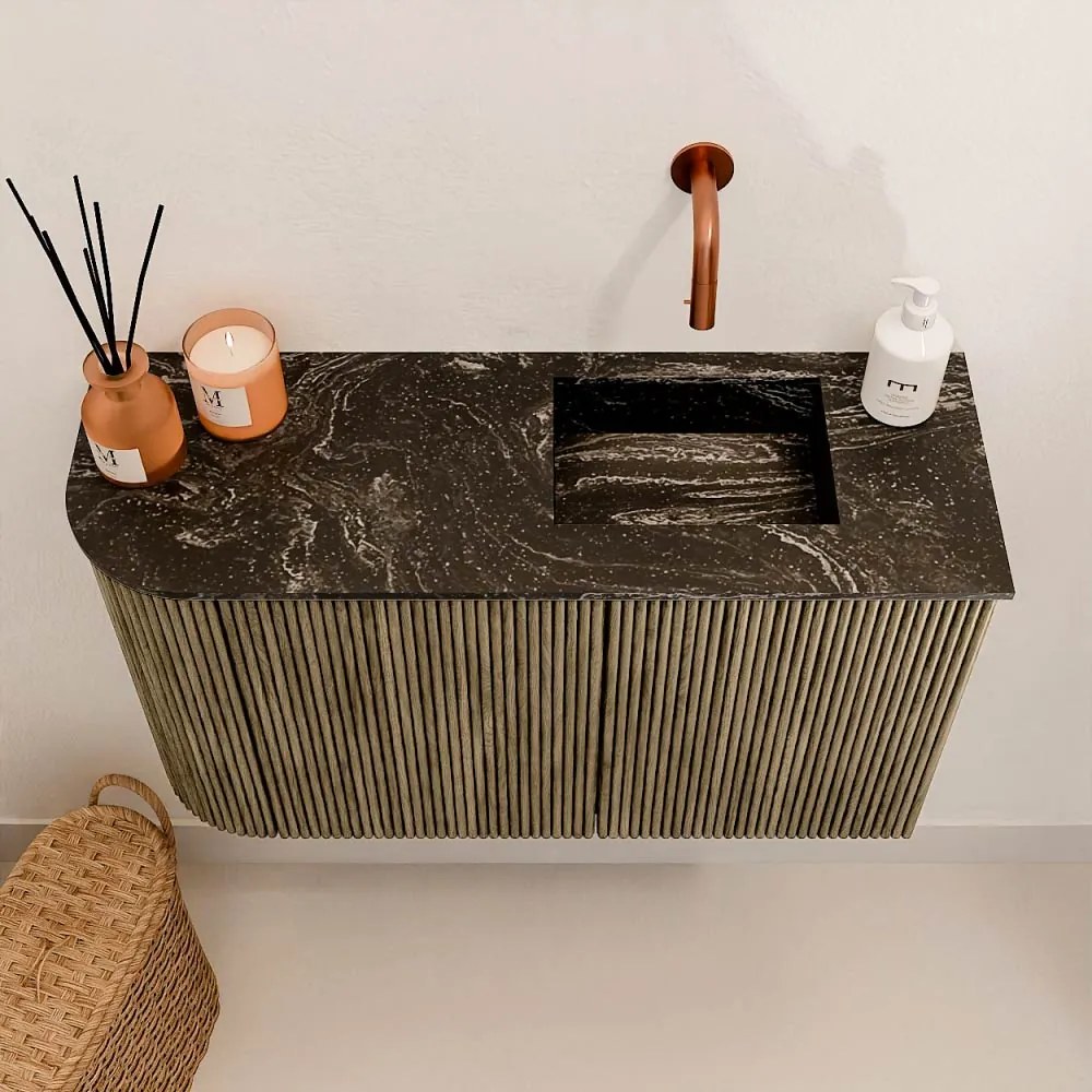 Mondiaz Joya DLux 70cm toiletmeubel ronding links dusk met wastafel faye rechts zonder kraangat lava