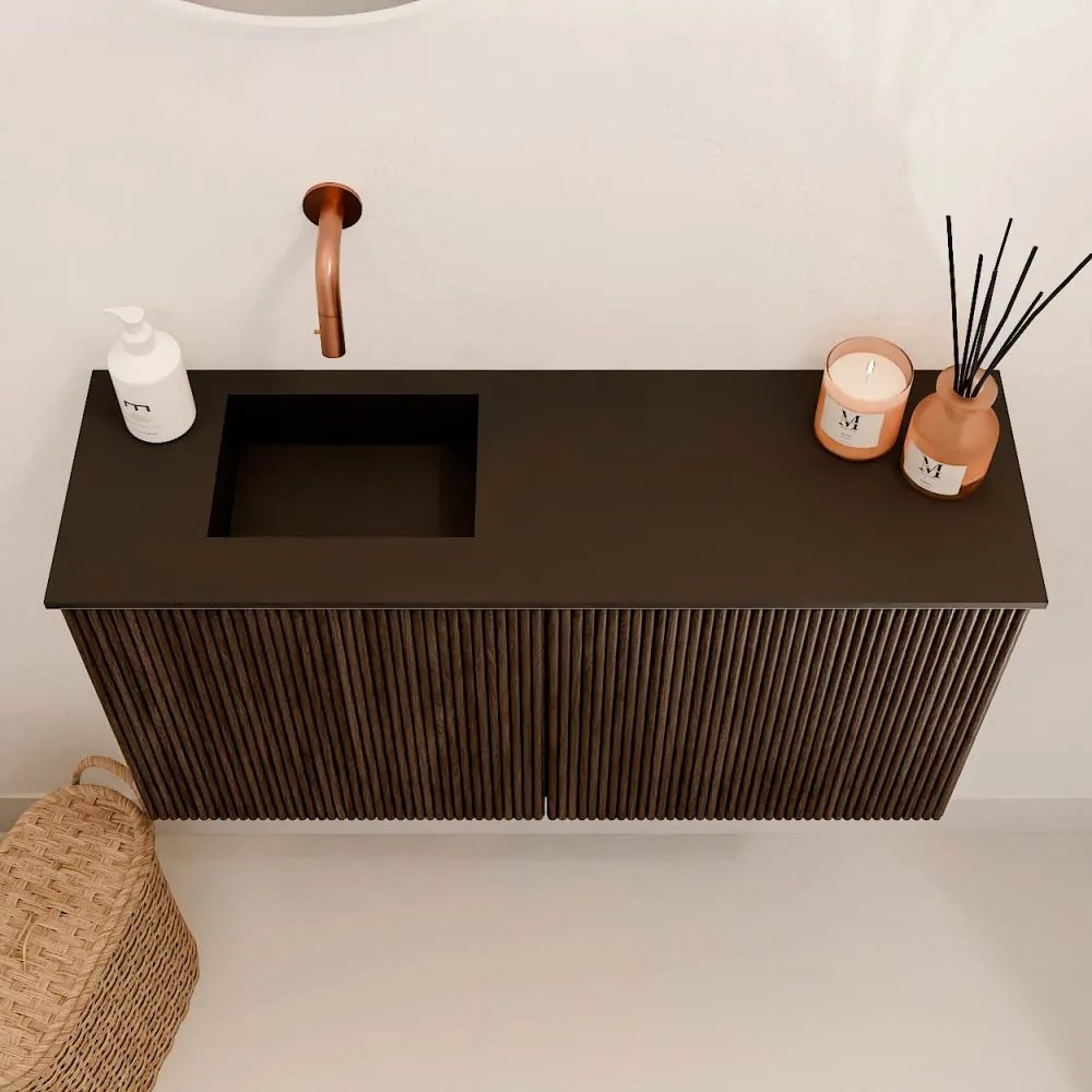 Mondiaz Joya 80cm toiletmeubel walnut met wastafel faye links zonder kraangat urban
