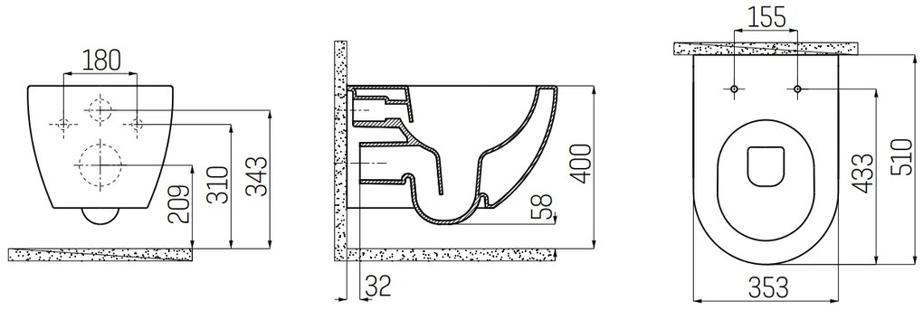 Sanigoods Alpha Rimless randloos wandcloset basalt mat met sproeier