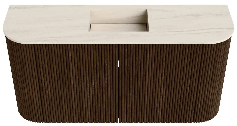 Mondiaz Joya DLux 85cm toiletmeubel ronding links/rechts walnut met wastafel faye midden zonder kraangat meli