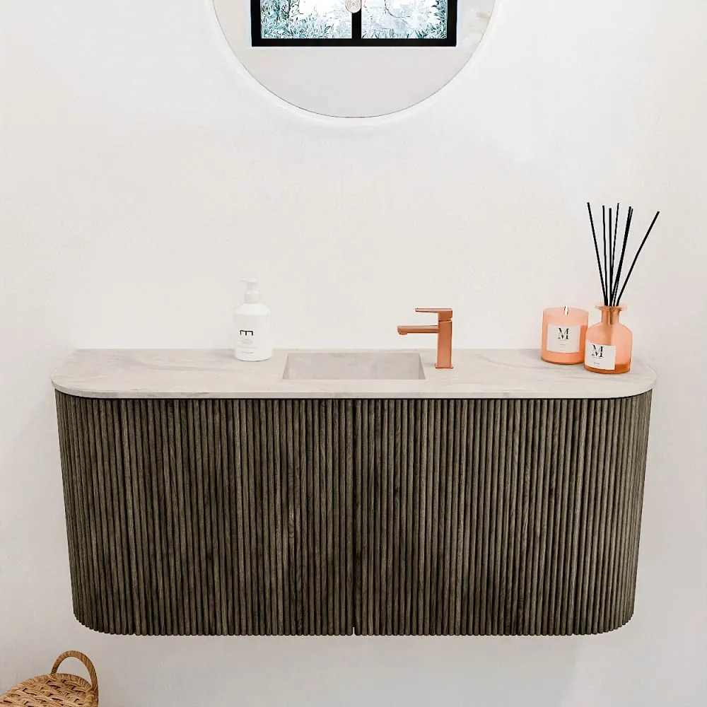 Mondiaz Joya DLux 95cm toiletmeubel ronding links/rechts shadow met wastafel faye midden 1 kraangat ostra